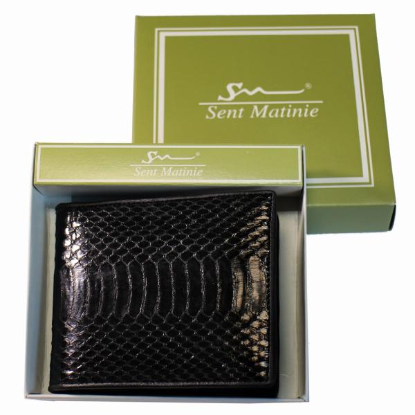 箱付 二つ折り 財布 小銭入れ付 水蛇皮 本革 ミズヘビ皮 ブラック 社会人 プレゼントに 送料無料...