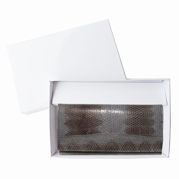 化粧箱付 長財布 小銭入れ付き 本革 ウミヘビ皮 色 グレー（送料無料　メール便）11060