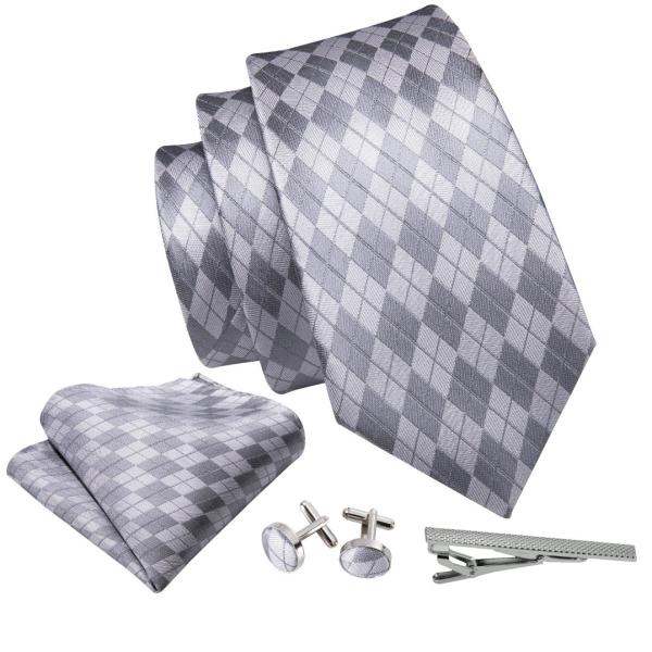 ネクタイ チーフ タイピン カフス 4点 セット メンズ 幅 レギュラータイ シルバー アーガイル ...