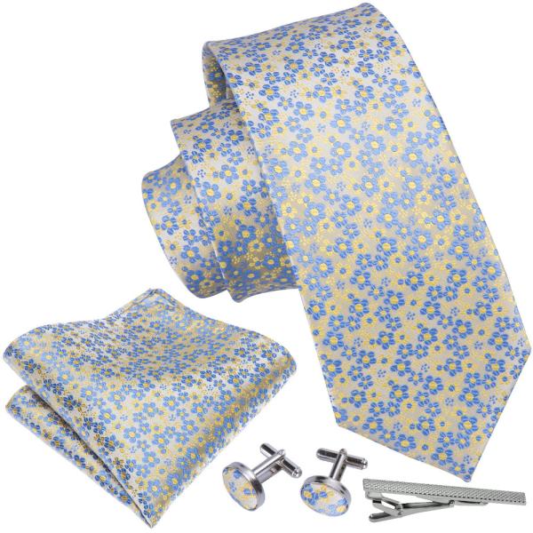 ネクタイ チーフ タイピン カフス 4点 セット メンズ 幅 レギュラータイ 小柄 花柄  (メール...