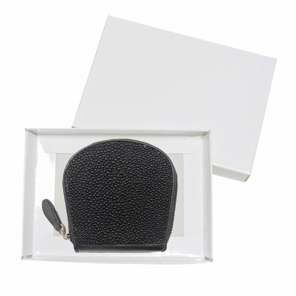 【宅急便発送】化粧箱付 エイ 革 コインケース 小銭入れ ガルーシャ 本革 フルブラック ウォレット...