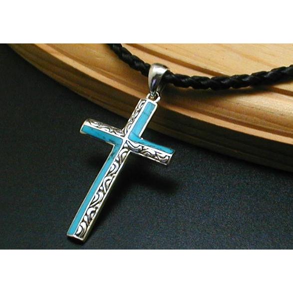 クロス ネックレス メンズ シルバー925 十字架ネックレス ターコイズ ネックレス メンズ ペンダ...