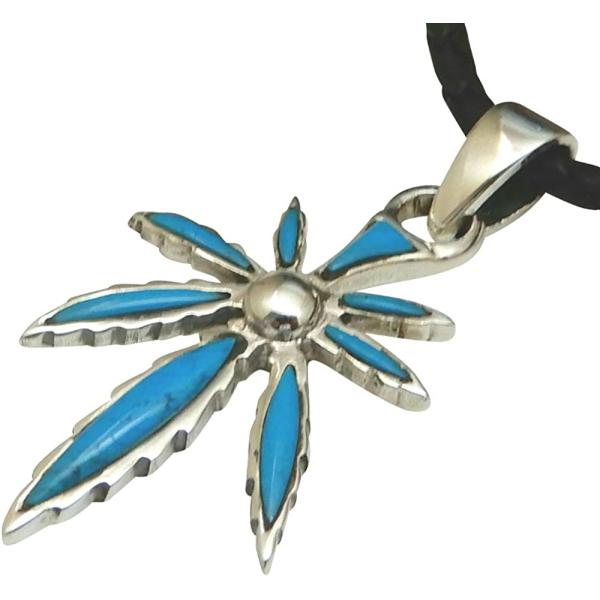 ネックレス メンズ シルバー925 マリファナネックレス ターコイズ ネックレス メンズ ペンダント...