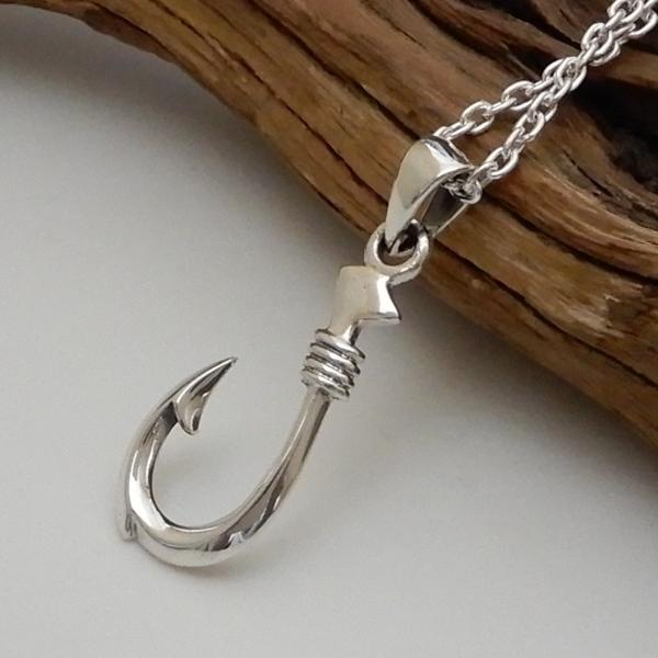 ネックレス メンズ シルバー925 釣り針 ネックレス フィッシュフック チェーン付 シンプル ハワ...