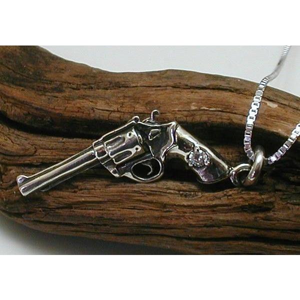 （リアル）回転式ピストルネックレスジルコニア付きPG158vtシルバー925（拳銃ネックレス メンズ...