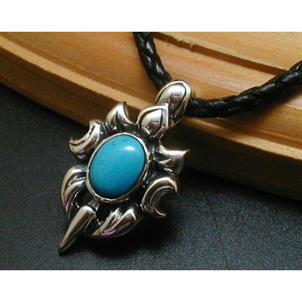 （大人かっこいい）ターコイズ本革紐ネックレス（本革紐付き）シルバー925 メンズネックレス シルバー...