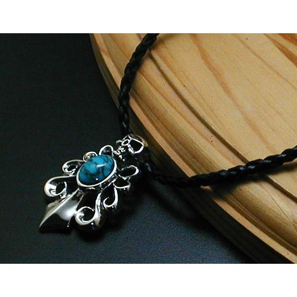 スカル(骸骨)とターコイズの激渋ネックレスPGS27kb手作り本革紐シルバー925 メンズネックレス...