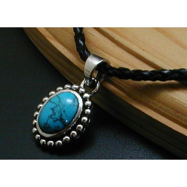 激カワでおしゃれなトルコ石ネックレスPGS29kb手作り本革紐シルバー925 メンズネックレス シル...