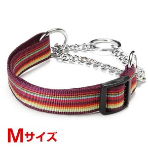 ルークラン レ マタン コカン 犬用首輪 ハーフチョーク マルチストライプ×ワインレッド M 4571357062660 #w-146765