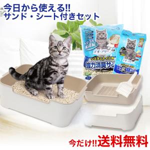 ペットプロ デオフリー 猫用システムトイレ5点セット / セット内容（トイレトレー・スノコ・スコップ・強力消臭サンド２L・強力炭消臭シート 1枚）[rev_c]