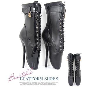 厚底ショートブーツ 18cmヒール punk「黒 ブラック」コスプレ 夜店 靴 厚底 冬コミ 制服   学生服 コス 大きい サイズ 女王様