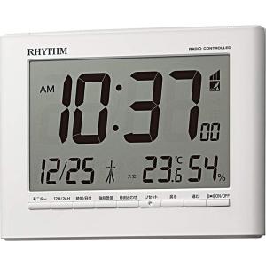 リズム(RHYTHM) 置き時計 ホワイト 12.9x16.9x2.8cm 目覚まし時計 電波 デジタル 温度 湿度 カレンダー 8RZ20｜110110-3