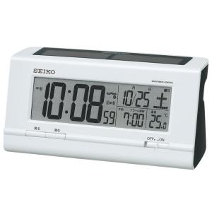 セイコー クロック 目覚まし時計 ハイブリッドソーラー 電波 デジタル カレンダー 温度 表示 白 パール SQ766W SEIKO｜110110-3