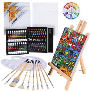 Ohuhu 油絵の具セット 56点セット 油絵の具 36色 初心者 画材セット 油彩 油彩絵具 木製イーゼル/張りキャンバス/油彩筆/パレッ