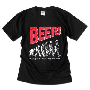 Tシャツ 半袖 おもしろTシャツ BEER ビール 人類の進化 ペアルック 誕生日プレゼント ブラック XLサイズ｜110110-3