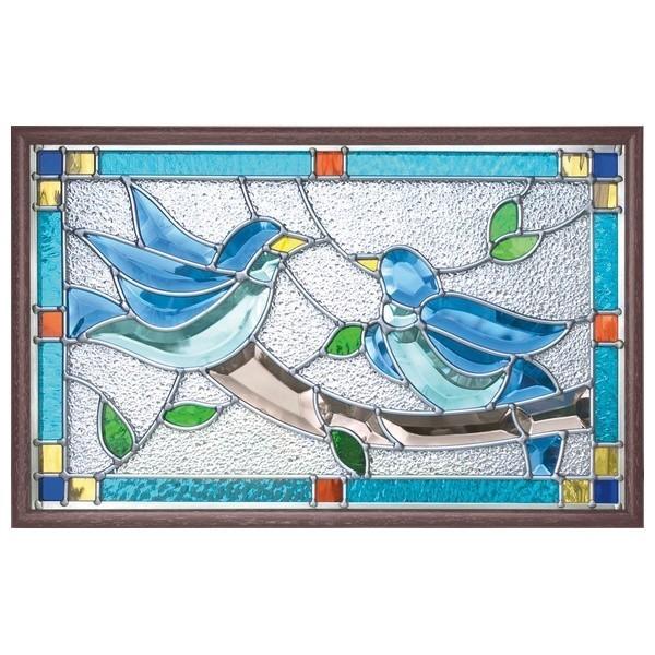ステンドグラス 壁掛け 幸せの青い鳥 フレーム：ブラウン (SH-PR01) 幅524×高さ333m...