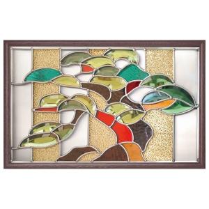 ステンドグラス 壁掛け 幸せの青い鳥 フレーム：ブラウン (SH-PR01) 幅