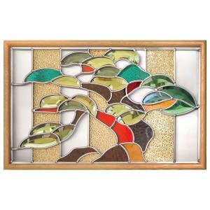 最終お値下げ❣️素敵すぎる❣️ヴィンテージ　ステンドグラス壁掛け鏡　ミラー ステンドグラス 壁掛け 幸せの青い鳥 フレーム：ブラウン (SH