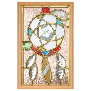 ステンドグラス 壁掛け 薔薇 フレーム：ブラウン (SH-PS01) 幅221×高さ