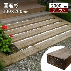 枕木 スギ 防腐 ２ｍ   T100×W200×L2000mm (20.0kg) ブラウン 新品枕木 【要-荷下し手伝い】｜1128