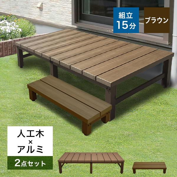 ウッドデッキ 人工木 縁台 アトラス（1800型縁台+ステップ）セット ブラウン 樹脂 デッキテラス...