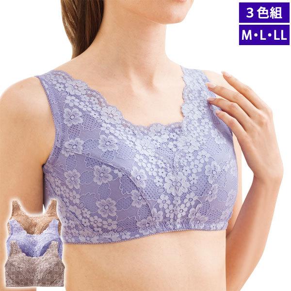 グラマーさんもスキッと平胸ブラ 同サイズ3色組 M・L・LL 胸のボリュームをおさえる レディース ...