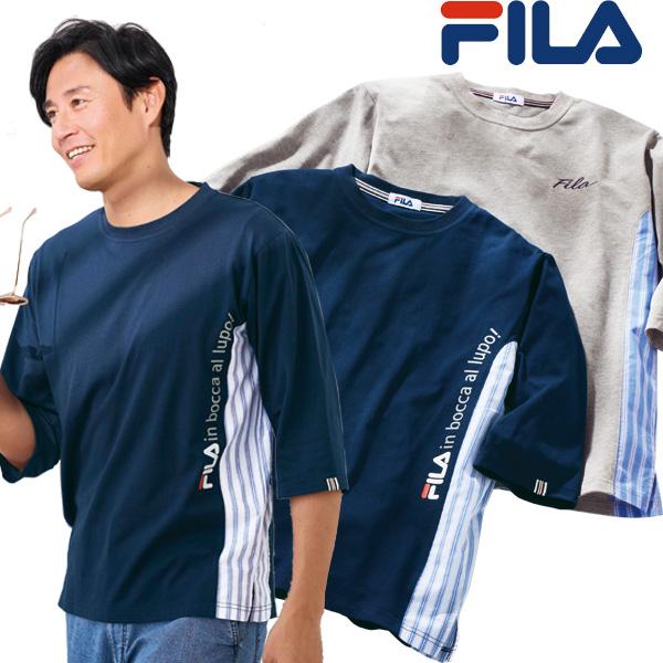 FILA フィラ 布帛切替カットソー 7分袖Tシャツ 接触冷感 吸水速乾 メンズ 春夏 40代 50...