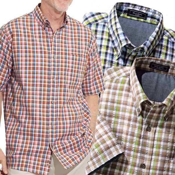 チェック柄シャツ 同サイズ3色組 半袖サッカーシャツ 吸汗速乾 メンズ 春夏秋 40代 50代 60...