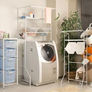 ランドリーラック 棚2段 バスケット2個付 洗濯機ラック 幅76cm
