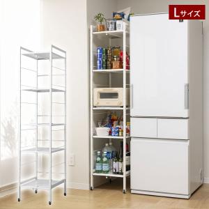 幅が伸縮できるすき間収納ラック Lサイズ キャスター付 棚板高さ調整可 隙間収納 SYM-502WH-SH