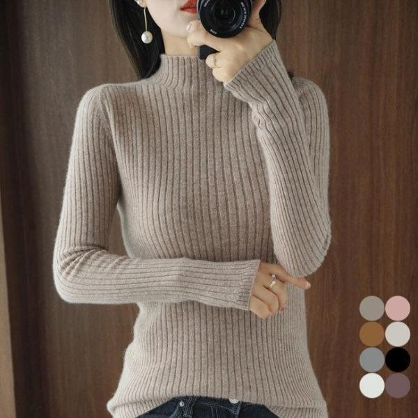 セーター レディース ウール セーター 秋冬 プルオーバー 長袖 セーター ハイネック ニット 無地...