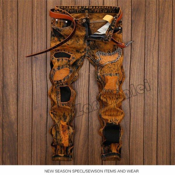 ジーパン メンズ デニムパンツ ヴィンテージ風 ジーンズ rose 刺繍 ダメージ加工 ウォッシュ ...