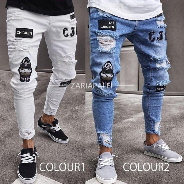 デニム チノパン コットンパンツ メンズ ジーンズ ストレート ローライズ ダメージ ジーパン 大き...