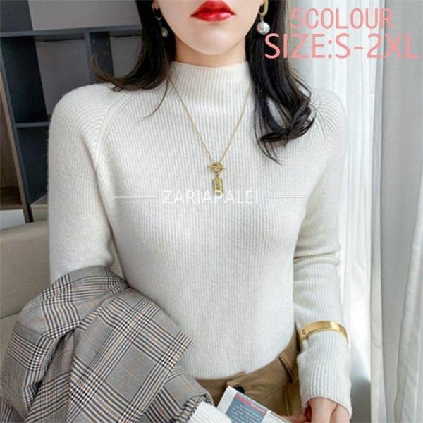 セーター レディース 長袖 ニット 無地 シンプル トップス ニットセーター プルオーバー タイトニ...