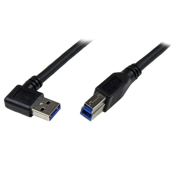 USBケーブル/USB 3.0(5Gbps)/1m/L型右向きType-A-Type-B/オス-オス...