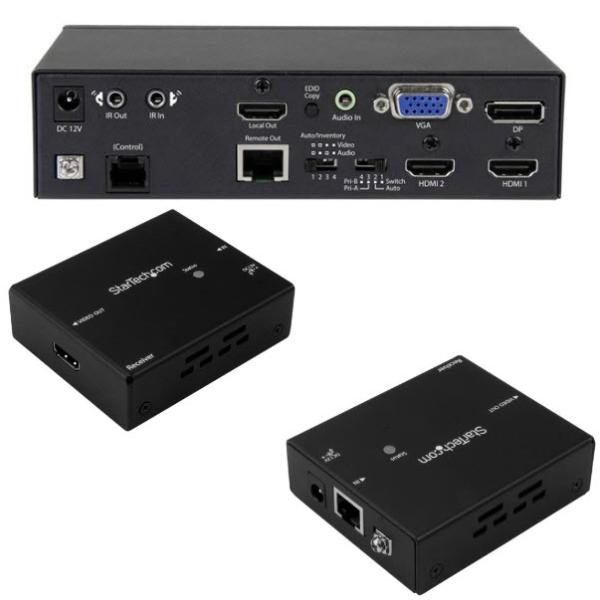マルチビデオ入力対応HDBaseTエクステンダー延長器セット スイッチ機能内蔵 Cat5e/Cat6...