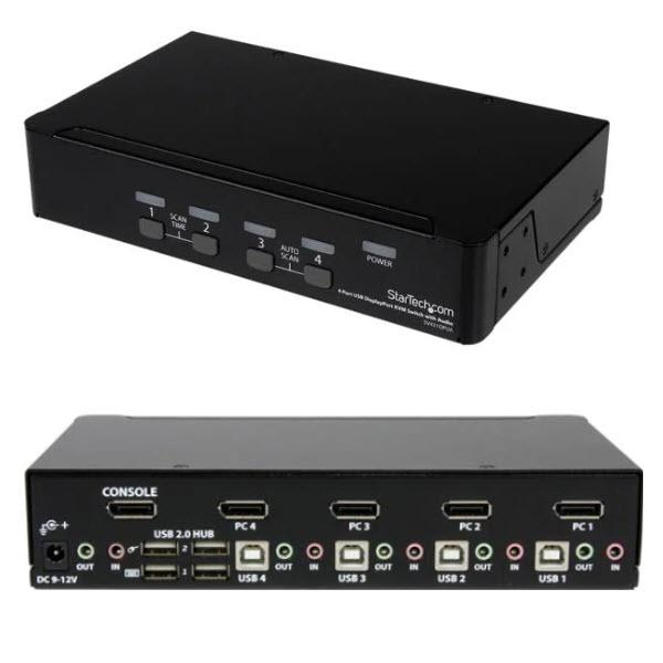 4ポートDisplayPort KVMスイッチ オーディオ対応 2ポートUSB 3.0ハブ ディスプ...