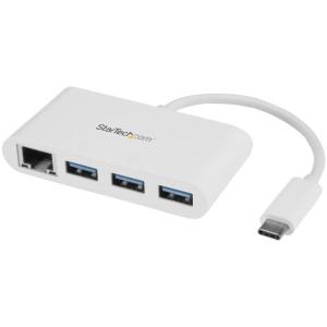 ギガビットEthernetポート搭載3ポートUSB 3.0ハブ USB Type-C接続 USB 3.0ハブ搭載有線LANアダプタ ホワイト HB30C3A1GEA｜123mk