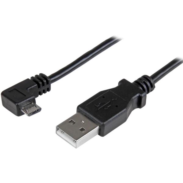 スマホ充電Micro-USBケーブル 0.5m L型(90度)右向きマイクロUSB (オス) - U...