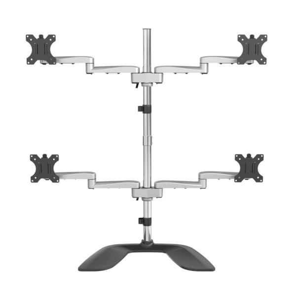 4面液晶モニタースタンド 水平可動式3関節アーム スチール&amp;アルミ VESA規格32インチモニタ対応...