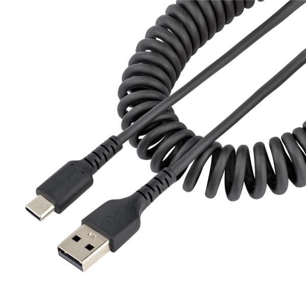 高耐久USB-A-USB-Cケーブル 50cm コイル(伸縮)型/アラミド繊維補強/オス-オス/US...