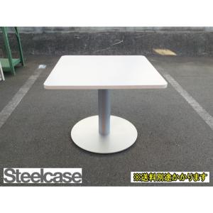 （中古）Steelcase(スチールケース) ミーティングテーブル 正方形 カフェテーブル 円形脚 ホワイト TS4TBASE285 幅910mm F-FA-674-1127A｜12mart