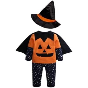 ハロウィン 子供 カボチャ魔法師 コスチューム 4点セット 長袖 幼児~キッズ用 80-120cm
