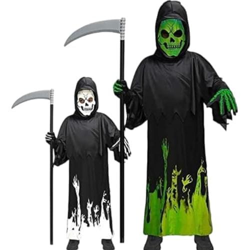 死神コスチューム 子供用 夜光加工マント 鎌付き ハロウィン仮装 イベント衣装