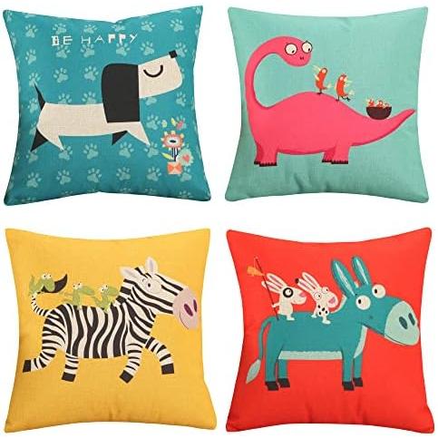 クッションカバー 45x45cm 4枚セット リネン素材 北欧幾何学模様 ファスナー付き 洗濯機丸洗...