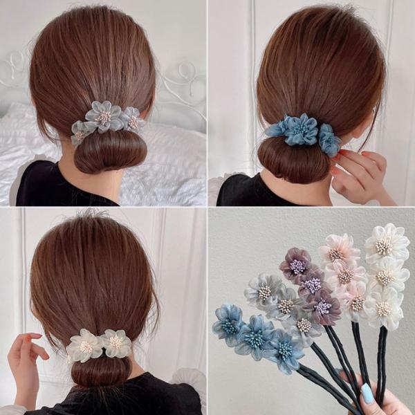 お団子ヘアメーカー花型 お団子ヘアアレンジ パール 可愛い　花型 韓国風ヘアバンド　ヘアアクセサリー...