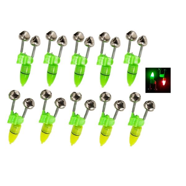 10セット釣り警報ベル入り　LEDライト 電池（付属）釣り鈴 釣り警報ベル 釣り竿用アラームベル ダ...