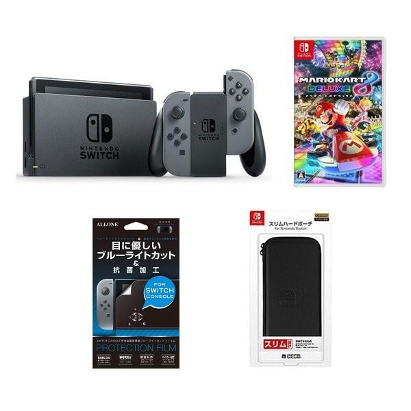 スイッチグレー・クーポン付＋マリオカート８ＤＸ＋液晶画面保護無気泡ブルーライトカットフィルム+スリム...