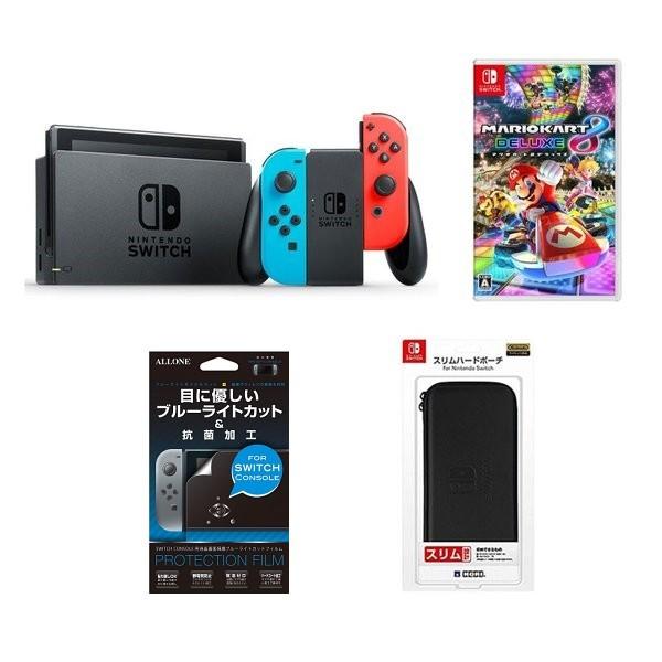 スイッチネオン・クーポン付＋マリオカート８ＤＸ＋液晶画面保護無気泡ブルーライトカットフィルム＋スリム...