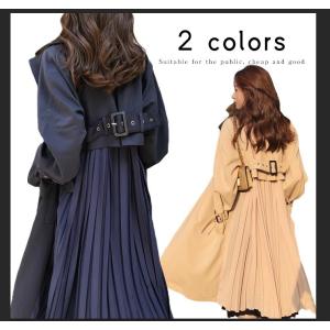 部分サイズ即納！トレンドデザイン?バックプリーツトレンチコート レイヤードコート トレンドデザイン　プリーツ　異素材　ドッキング　トレンチコート